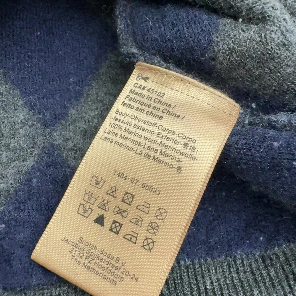 Scotch and Soda Sweater Men L Blue Grey Merino Wool Argyle Crewneck Preppy Style